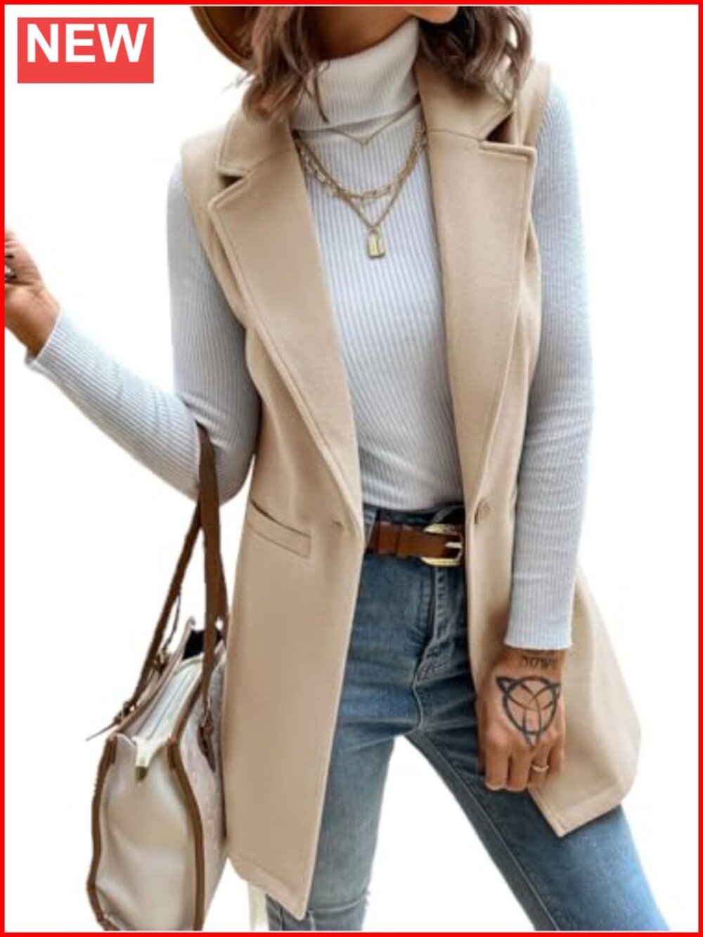 Wool Vest Sleeveless Blazer Jacket Long Cardigan